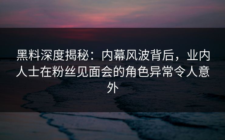黑料深度揭秘：内幕风波背后，业内人士在粉丝见面会的角色异常令人意外
